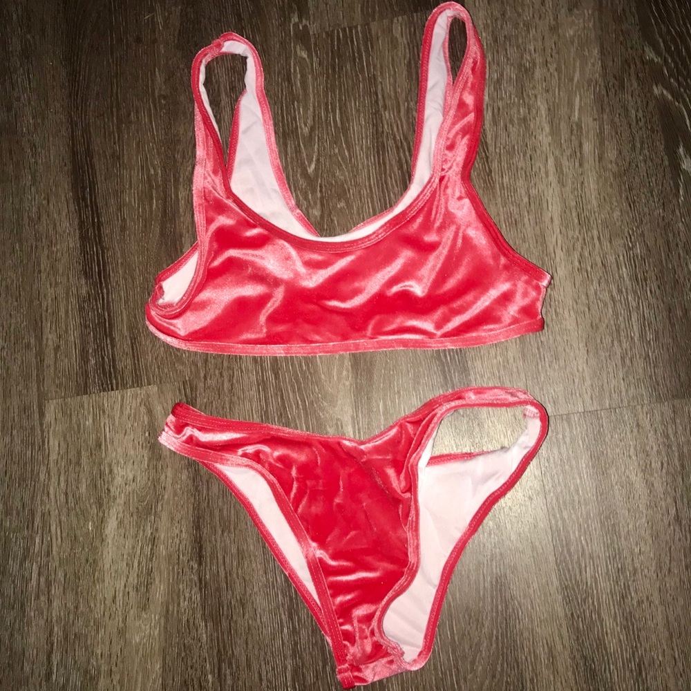 Hot pink velvet bikini